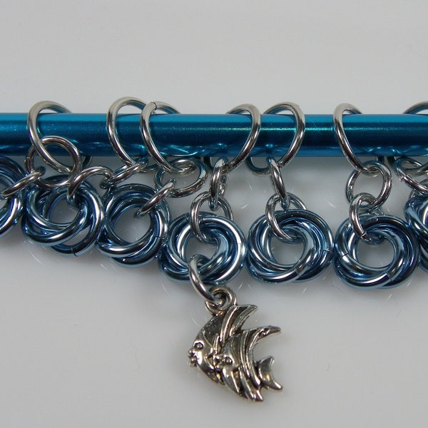 Stitch Markers - Fish Knitting Stitch Markers - Light Blue Stitch Markers - Chainmaille Stitch Markers - Moebius Stitch Marker