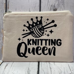 Zipper Pouch for Knitting, Crochet, Sewing and Craft Notions, Knitting Queen, Gift Idea for Knitter, Gadget or Cosmetics Case image 2