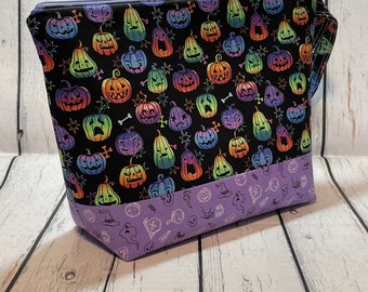 Large Knitting Project Bag - Halloween and Fall Pumpkins Large Project Bag - Zippered Project Bag - Crochet Project Bag - Craft Bag