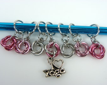 Knitting Stitch Markers - I Love Yoga Stitch Markers - Sun Knitting Stitch Markers - Chainmaille Stitch Markers - Moebius Stitch Marker