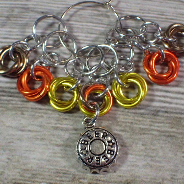 Knitting Stitch Markers - Beer Theme Stitch Markers - Knitting Stitch Markers - Chainmaille Stitch Markers - Light Weight Stitch Marker