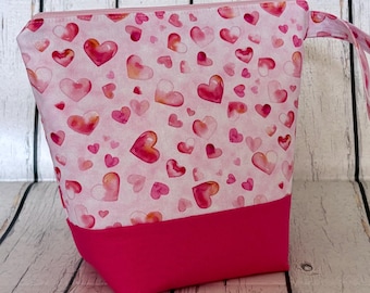 Knitting Project Bag - A Lot of HeartTall Sock Project Bag - Zippered Project Bag - Crochet Project Bag - Tall Project Wedge Bag
