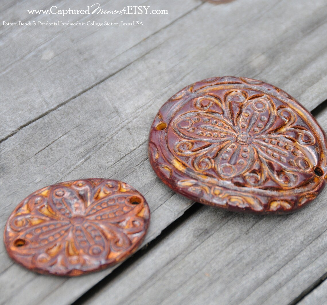 Handmade Pottery Beads 2 Piece Set in Copper Brown Etsy