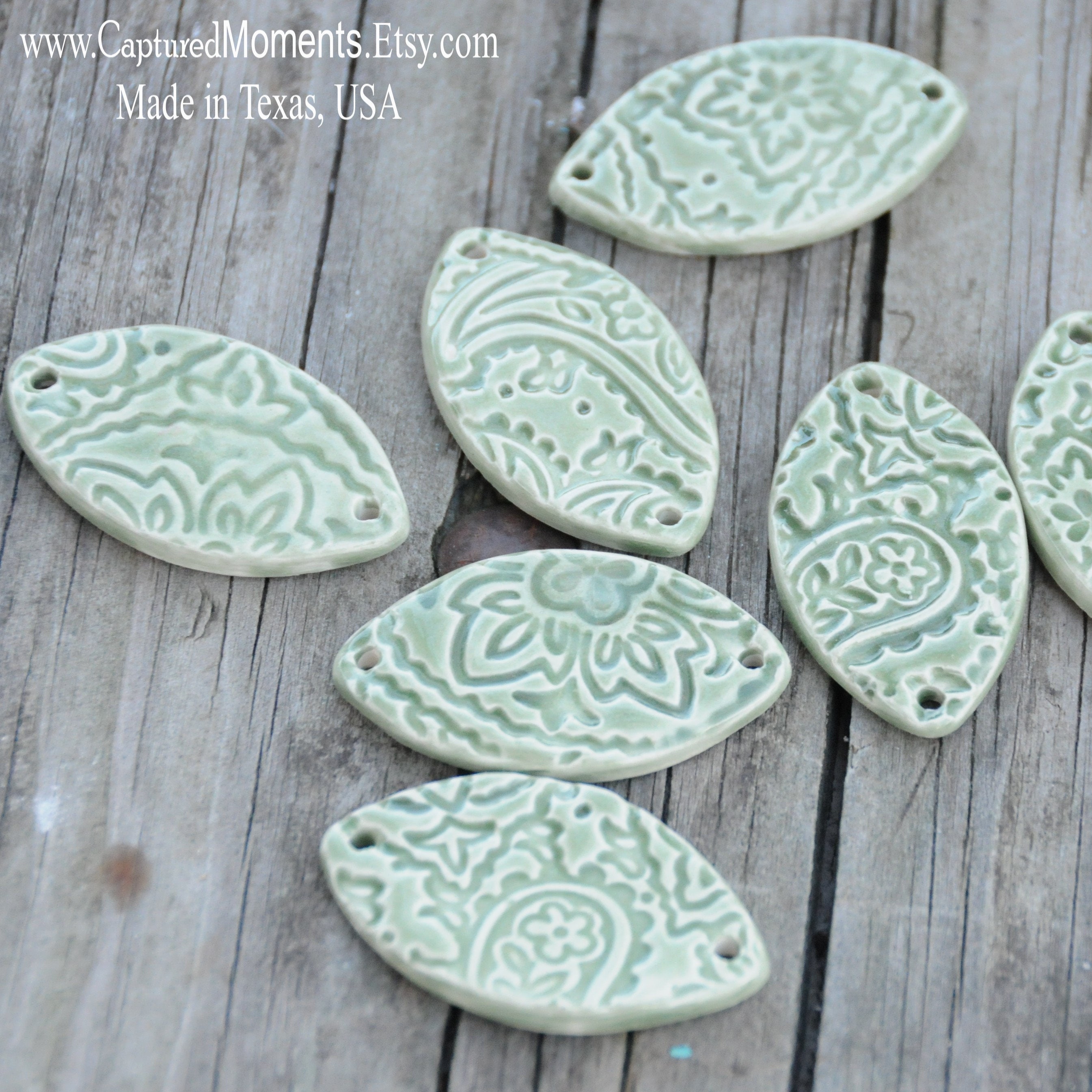 2 Handmade Pottery Beads with Unglazed Backs for Essential Etsy