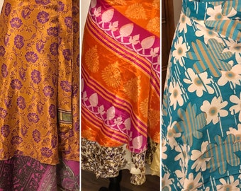 Sari Silk Reversible Wrap Skirts Sized to fit a Medium to 3XL