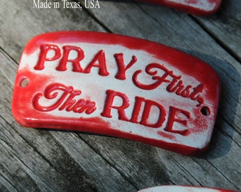 Pottery cuff bead, Pray First in Tamale Red