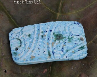 Paisley Pattern Pottery CUFF BEAD in Blue Caprice