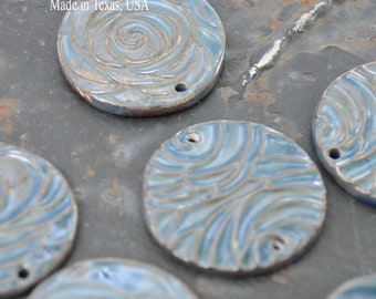 Pottery Focal Pendant Bead, in a mix of blues and grays