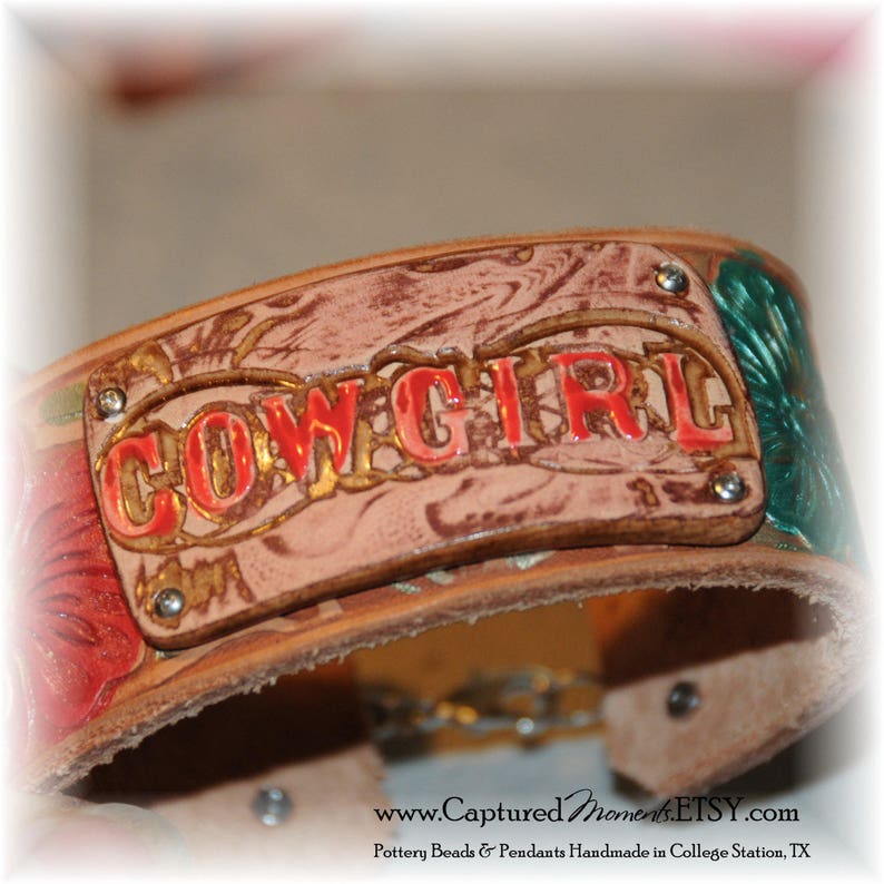 Cowgirl Up...a handmade pottery cuff bead with an attitude in a shade of Aqua image 4