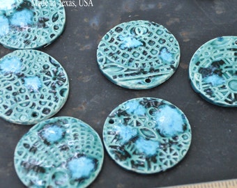 Pottery Focal Pendant Bead, in a mix of blues and greens
