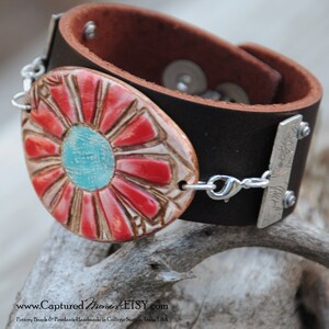 Cowgirl Up...a handmade pottery cuff bead with an attitude in a shade of Aqua image 10