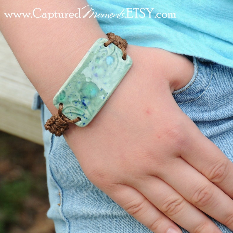 Copper Brown Pottery Cuff Bead in Paisley Pattern image 5