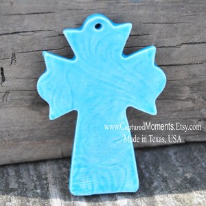 Pottery Cross PENDANT Bead in Caribbean Blue