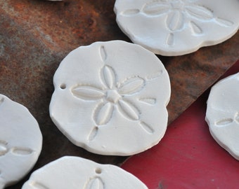 Pottery Pendant Sand Dollar in white