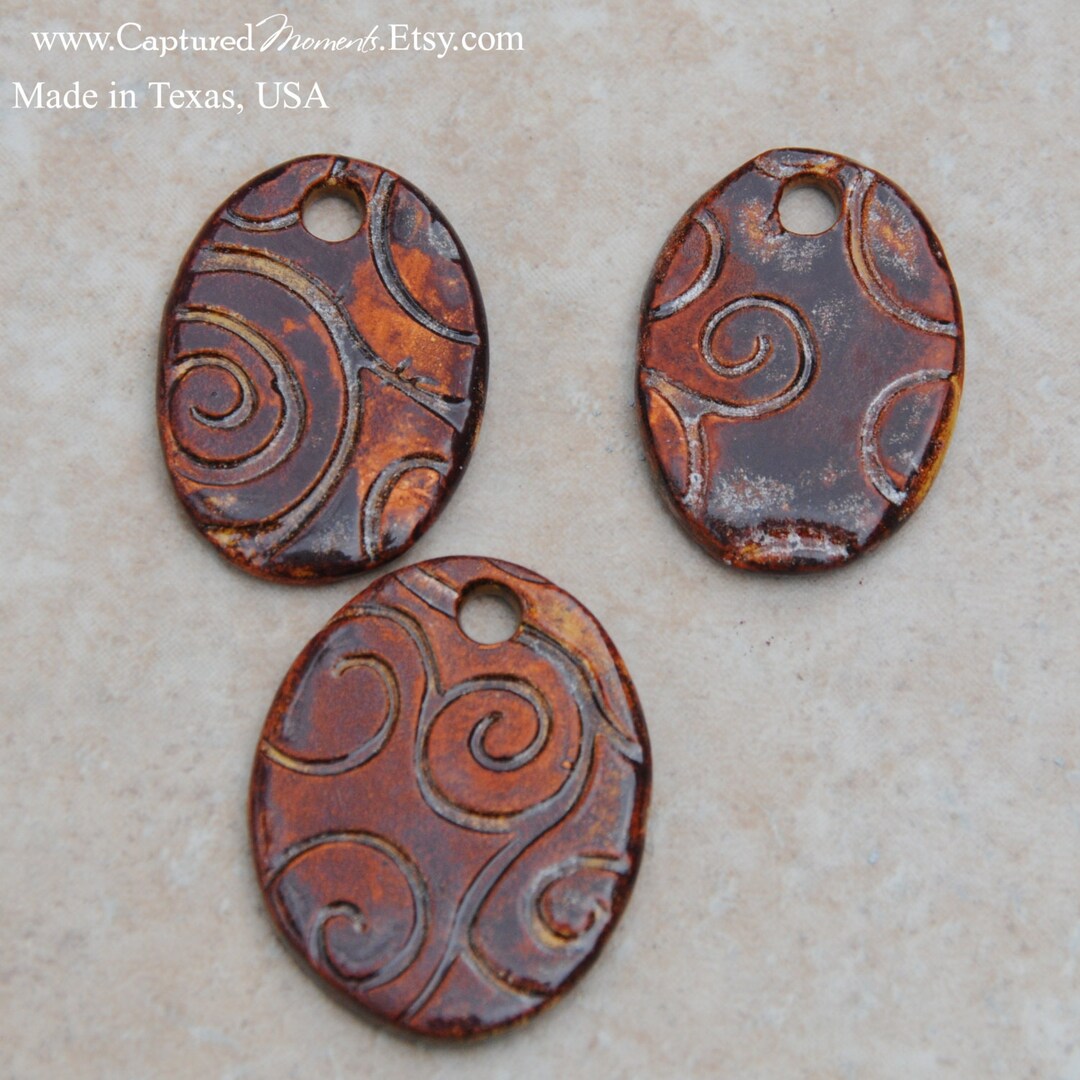Handmade Pottery Beads 3 Piece Set, in Copper Swirl Etsy
