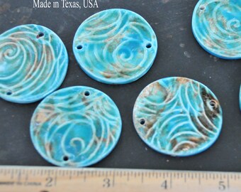 Pottery Focal Pendant Bead, in a mix of blues and browns