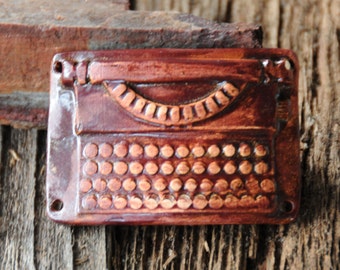 Lavish Cuff Bead with a Nostalgic Typewriter in Copper Brown