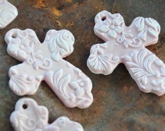 Pottery Cross Bead in Pink