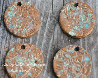 Pottery Pendant Bead in a mix of brown and greens