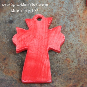 Pottery Cross PENDANT Bead in a Bright RED