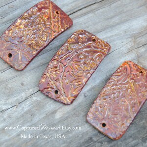 Copper Brown Pottery Cuff Bead in Paisley Pattern image 3