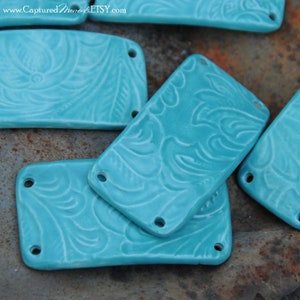 Pottery bead perfect for a cuff bracelet in aqua fresca