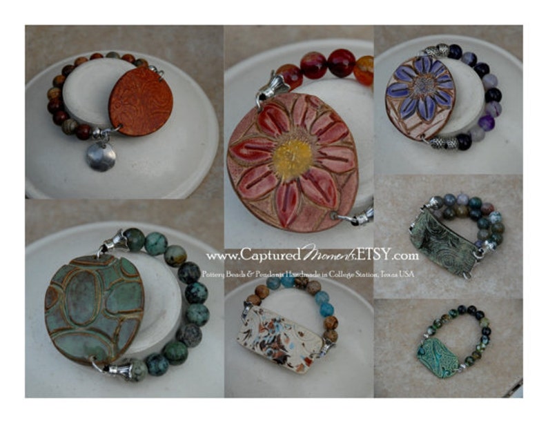 Handmade Pottery Beads 2 Piece Set in a Smaller Elli Cuff Etsy