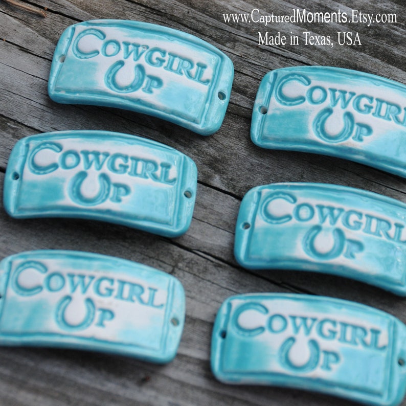 Cowgirl Up...a handmade pottery cuff bead with an attitude in a shade of Aqua image 3