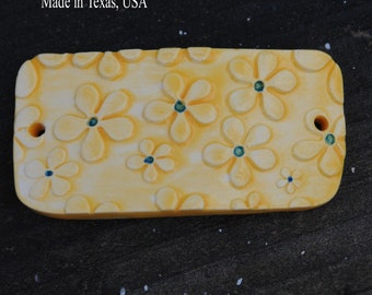 Daisy Pattern Pottery CUFF BEAD in Yellow