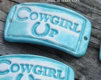 Cowgirl Up...a handmade pottery cuff bead with an attitude in a shade of Aqua