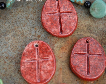 Pottery Cross PENDANT Bead in Ruby Shimmer