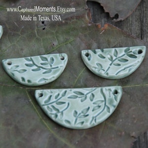 Sweet Little Green Tea Leaves in a half circle pottery beads, set of 3 image 1