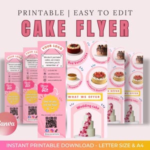Bakery Flyer, Bake Sale Flyer, Dessert Flyer Menu, Bake Shop Flyer, Bakery Marketing Flyer Canva Template, Pastry Flyer, Cake Business Menu