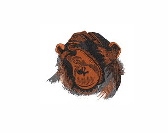 Chimpanzee Embroidery Design. 4 Sizes. Funny Monkey Face with Hand Embroidery. Instant Download. Machine Embroidery File.