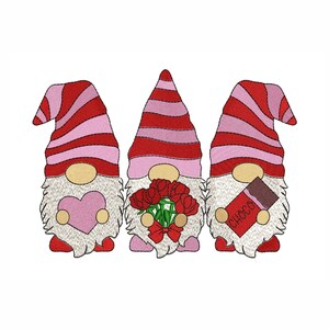 Valentine's Day Gnomes Machine Embroidery Design. 4 Sizes. Gnomes Embroidery Design. Digital Download. Instant Download.