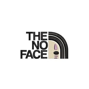 May include: Black and white graphic design with the text "THE NO FACE" and a black and white mountain range graphic.