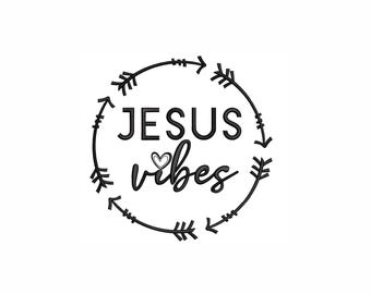 Jesus Vibes - Ricamo a macchina. 4 misure. Ricamo cristiano. Ricamo digitale. Download immediato.