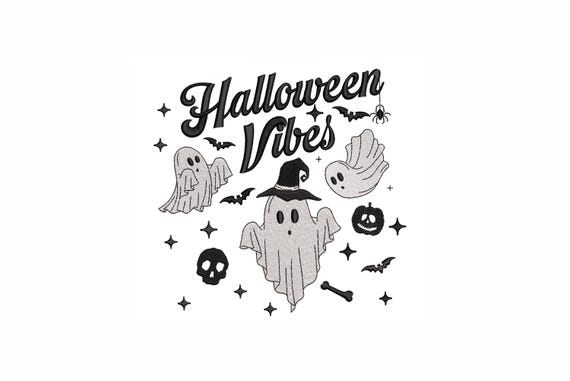 Halloween Vibes Machine Embroidery Design. 4 Sizes. Spooky Season Embroidery Design. Halloween Ghost Embroidery Design. Instant Download.