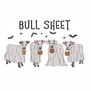 Bull Sheet Machine Embroidery Design. 5 Sizes. Halloween Embroidery Design. Ghost Cows Embroidery Design. Spooky Season Embroidery Design.