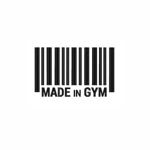 Broderidesign med streckkodsmönster i gymmet, digital fil för rolig fitness, broderidesign med typografi för gymråtta.