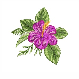 Hibiscus Flower Embroidery Design 4 Sizes, Tropical Floral Machine Embroidery Design, Bright Floral Embroidery Design, Instant Download.