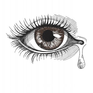 Realistic Eye with Tear Embroidery Design 5 Sizes. Detailed Eye Art, Emotional Machine Embroidery File. Eye Artwork Embroidery Design