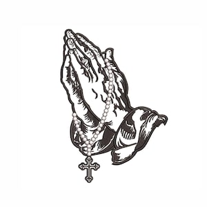 Praying Hands Embroidery Design with Rosary Cross. 7 sizes. Christian Religious Machine Embroidery File, Instant Download.
