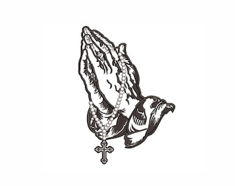 Praying Hands Embroidery Design with Rosary Cross. 7 sizes. Christian Religious Machine Embroidery File, Instant Download.