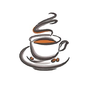 Coffee Cup Embroidery Design. 4 Sizes. Minimalist Coffee Machine Embroidery File, Cafe Decor, Instant Download.