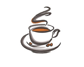 Coffee Cup Embroidery Design. 4 Sizes. Minimalist Coffee Machine Embroidery File, Cafe Decor, Instant Download.