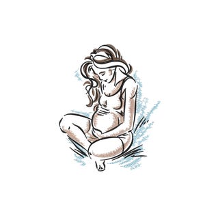 Projekt haftu ciążowego. 7 rozmiarów. Haft dla przyszłej mamy. Haft na baby shower. Haft konturowy kobiety w ciąży.