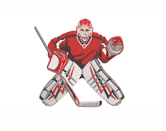 Motif de broderie Machine de gardien de but de hockey. 3 tailles. Fichier de broderie Machine joueur de hockey sur glace pour vêtements de sport et cadeaux. Téléchargement numérique.