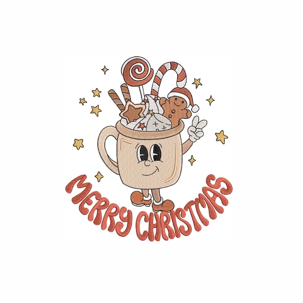 Merry Christmas Machine Embroidery Design. 5 Sizes. A Cup of Christmas Sweetness Embroidery Design. Gingerbread Coffee Embroidery Design.