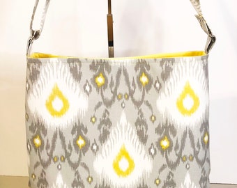 Handbag/Tote in Grey and Yellow Ikat Fabric